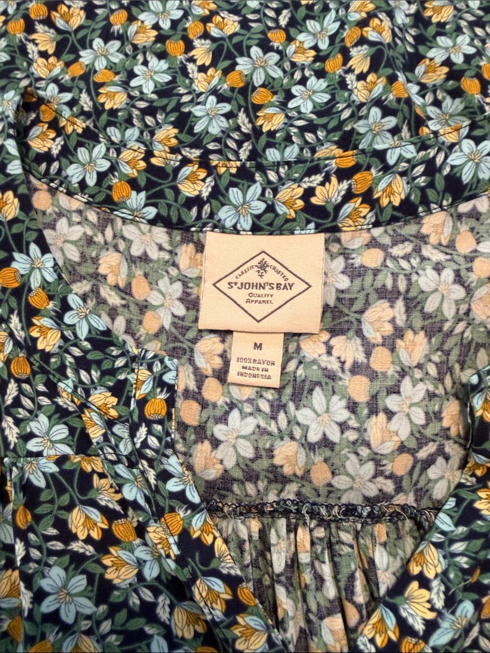 St. John's Bay Blue and Yellow Floral Button-Front Peasant Top - Picture 5 of 6